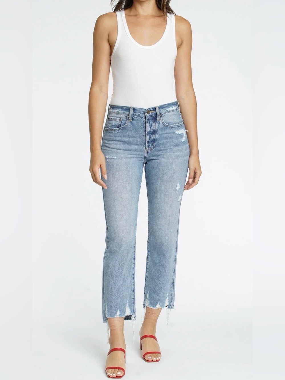 Pistola Jeans 29 Distressed Straight Leg Raw Hem Cropped